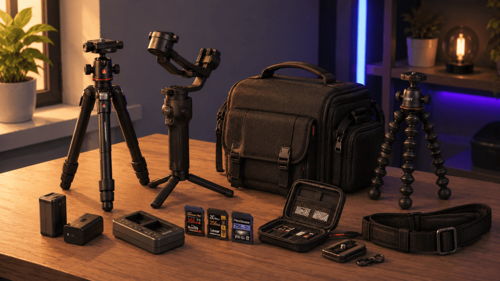 Creator accessoires met statieven, gimbals, cameratas, accu's en geheugenkaarten