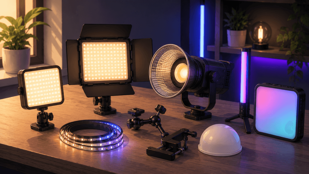 Creator gear verlichting voor content creators met LED panelen, RGB lights en studio accessoires